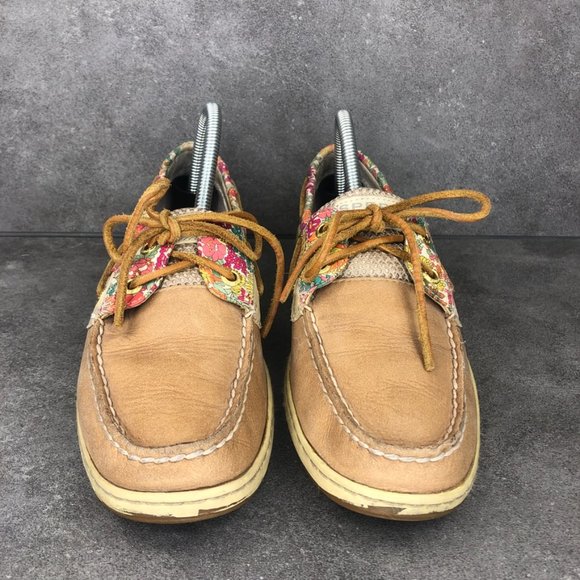 Sperry Bluefish Liberty Floral Print 2 Eye Boat Shoe Loafer, Tan, Women's 8 - Picture 2 of 9